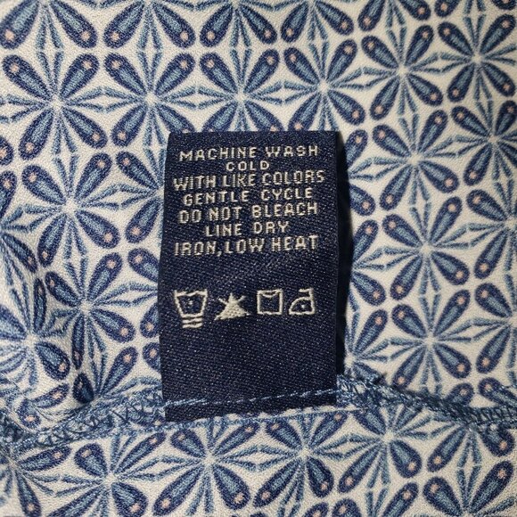 Max Edition Women Blouse Blue White Geometric Long Sleeve Peasant Top Size Small - Picture 10 of 14